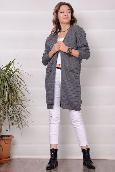 AVORWE Self-Striped Open Front Cardigan