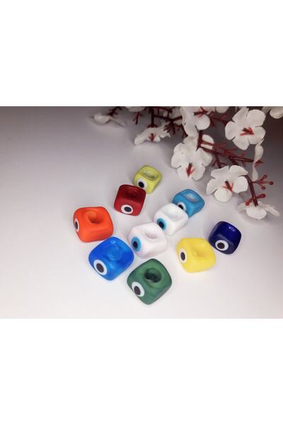 nazarboncuğu خرز زجاجي مربع غير لامع مصنوع يدويًا 10 قطع - زجاج