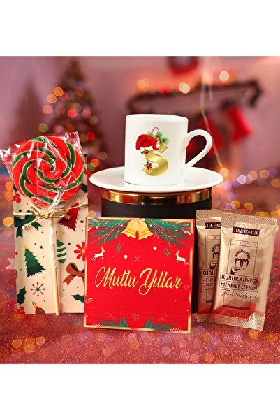 Bonitagift Yılbaşı Temalı Harf Fincan&sosyete Şekeri& Tek Içimlik Türk Kahvesi&yılbaşına Özel Kart Hediye Seti