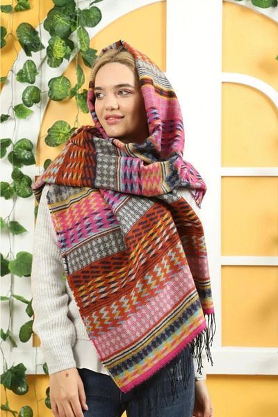 emybox Tasseled Boucle Shawl Spring Winter Autumn Multicolor Shawl Scarf For Shoulder And Neck