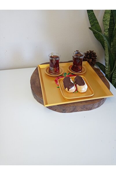 ASLI شاي مربع بنمط زهور مرسومة يدويًا باللون الذهبي، قهوة، صينية تقديم مزخرفة...