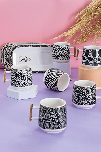 ACAR Set de căni de porțelan Forest pentru 6 persoane 6 căni de cafea cești d...