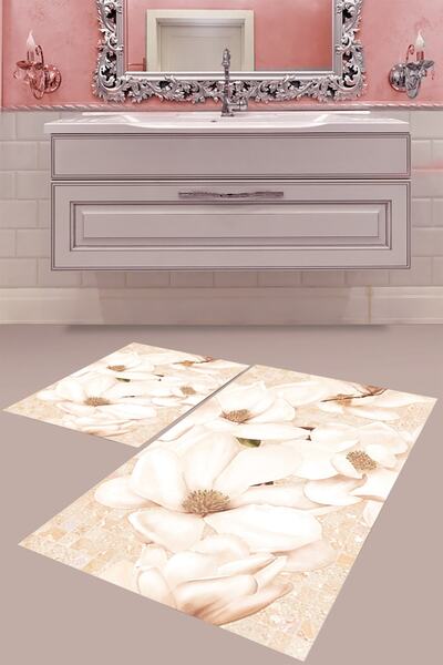 MABEBA TEKSTİL Dijital Baskı Yıkanabilir Kaymaz Taban Modern Banyo Paspası