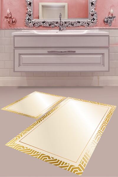 MABEBA TEKSTİL Digital Printing Washable Non-Slip Base Modern Bathroom Mat