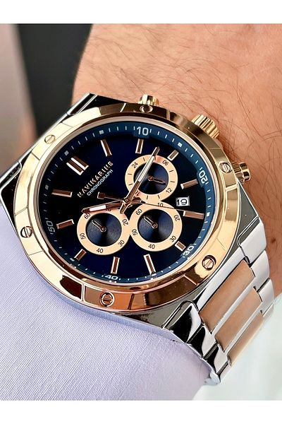 Navimarine Rosegold - Silver Color Functional Steel Strap Men's Wristwatch Bracelet Gift
