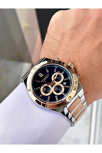 Navimarine Rosegold - Silver Color Functional Steel Strap Men's Wristwatch Bracelet Gift