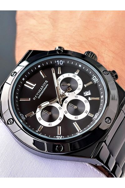 Navimarine Black Color Functional Steel Strap Men's Wristwatch Bracelet Gift
