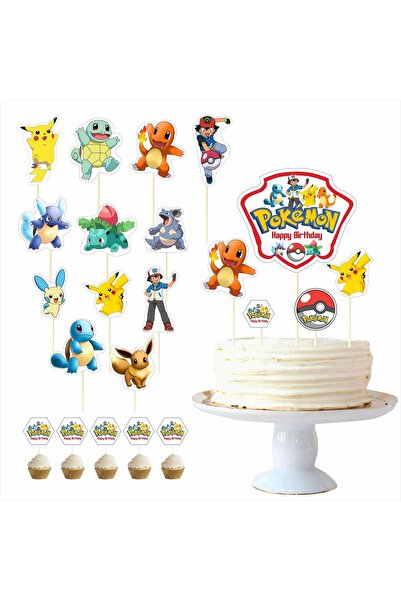 SİYAH PARTİ EVİ Pokemon Doğum Günü Pasta Süsü Kürdan Seti
