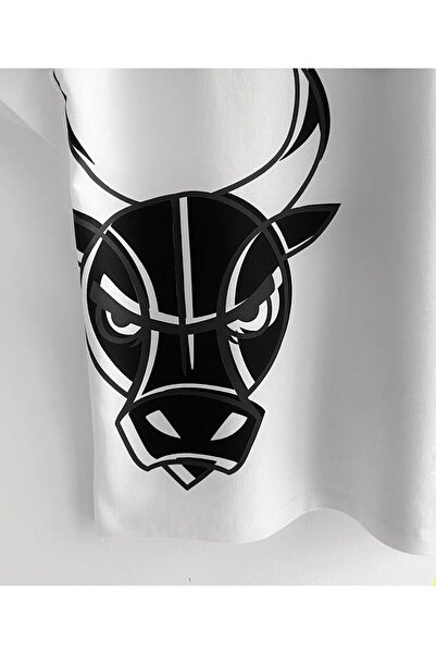 Benisengiydir Ανδρικό T-shirt White Bulls με στάμπα Oversize Crew Neck