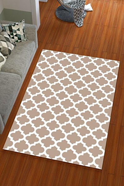 Miray Tekstil غطاء سجادة مرن من الحرير المخملي بلون بني فاتح على شكل كوب