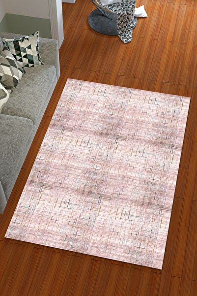 Miray Tekstil غطاء سجادة مرن بنمط مخطط باللون الوردي من الحرير المخملي