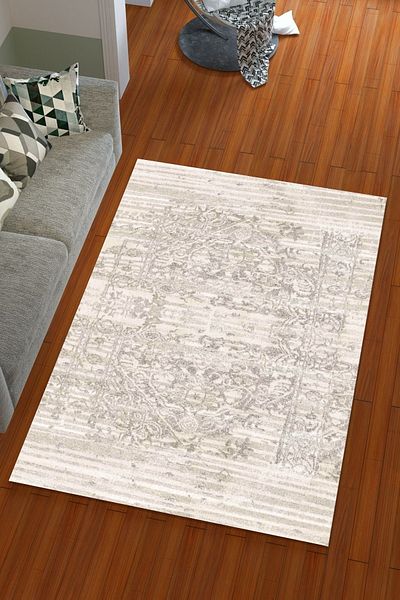 Miray Tekstil Silk Velvet Mink Colored Ethnic Pattern Elastic Carpet Cover