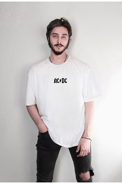 Darkia تي شيرت Ac Dc Acdc مطبوع عليه جمجمة أمامية وخلفية بتصميم خاص للجنسين