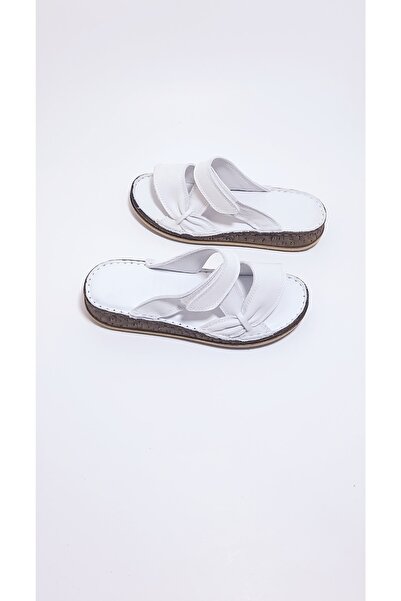 KAPAR Παντόφλες από 100% γνήσιο δέρμα εσωτερικά και εξωτερικά σε λευκό χρώμα