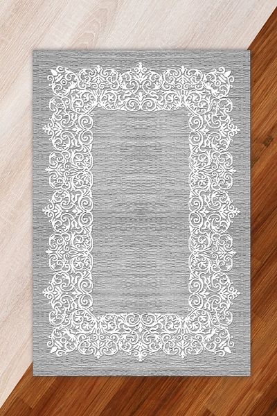Miray Tekstil Silk Velvet Gray Color Waterway Pattern Elastic Carpet Cover