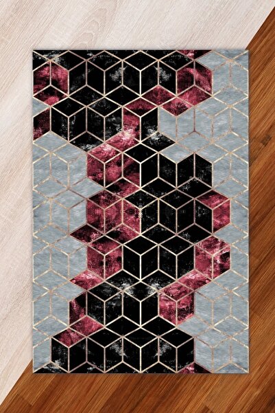 Miray Tekstil Silk Velvet Red Color Pyramid Pattern Elastic Carpet Cover