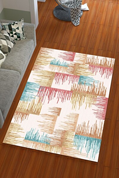 Miray Tekstil Silk Velvet Colorful Colorful Line Pattern Elastic Carpet Cover