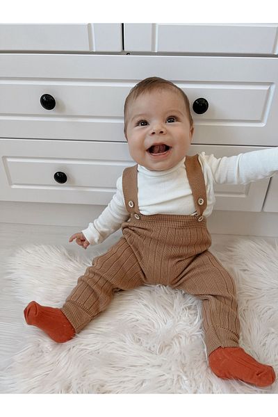 BEBEĞİME ÇORAP Girl Boy Baby Body+ Adjustable Strap Knitwear Leggings 2-Piece Set