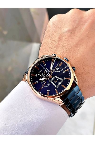 Navimarine Navy Blue Color Functional Steel Strap Men's Wristwatch Bracelet Gift