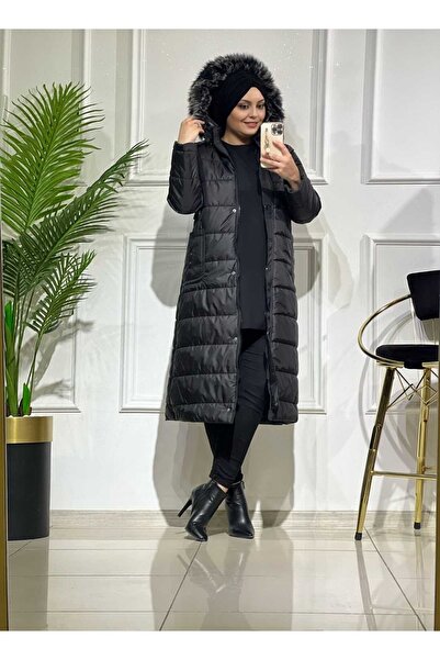 masalabiyem 1111 K90 Siyah Cep Deri Detay Şişme Mont