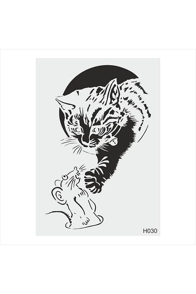 STENCİLTASARIM Stencil Design H030 Cat With Mouse Wall Wood Glass Fabric Painting Template