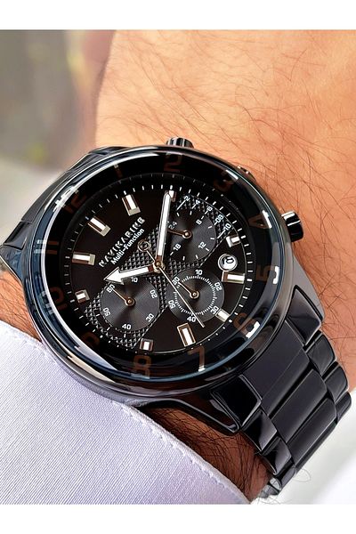 Navimarine Black Color Functional Steel Strap Men's Wristwatch Bracelet Gift