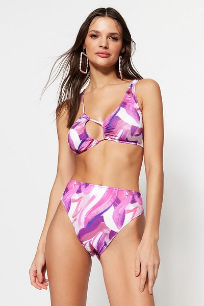 Trendyol Collection Absztrakt mintás magas derekú normál láb bikini alsó TBESS23BA00047