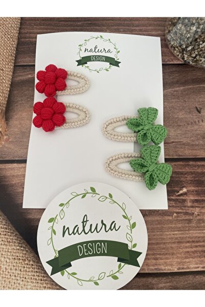 NATURA DESİGN طقم إبزيم محبوك مكون من 4 قطع - نموذج القوس والبابونج