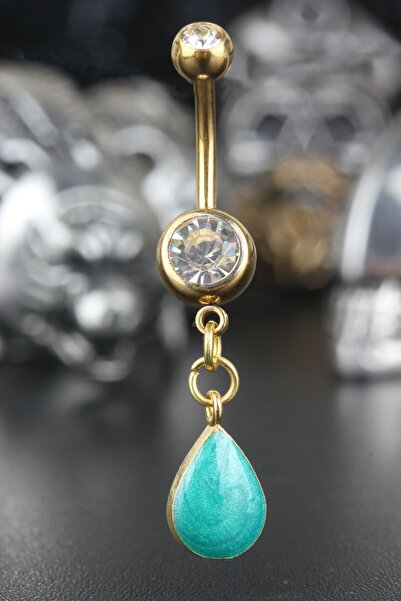 Valhalla 316l Cerrahi Çelik Özel Üretim Zirkon Taş Damla Göbek Piercing Gold