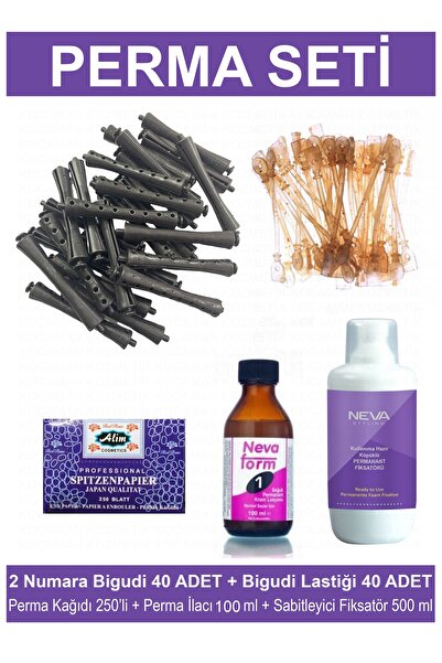 Kocaman Kozmetik Perma Bigudi Full Set No: 2 (40 Bigudi 40 Lastik Perma Kağıdı Perma Ilacı + Sabitleyici Fiksatör)