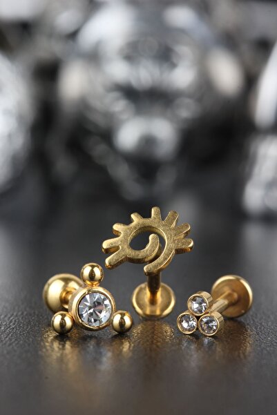 Valhalla 316l Cerrahi Çelik Kıkırdak Tragus Helix Zirkon Taş Labret 3'lü Set ...