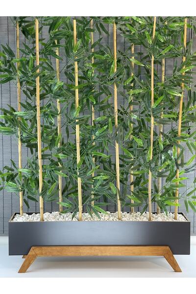 Bahçem Ahşap 1mt Saksılı 10gövde 180cm Yapay Yapraklı Dekoratif Bambu Seperatör Modern Ayaklı Tasarım Saksı