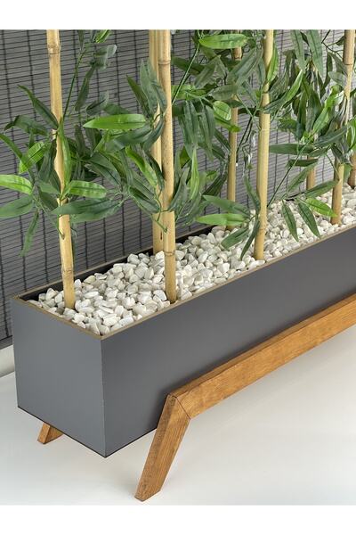 Bahçem Ahşap 1mt Saksılı 10gövde 180cm Yapay Yapraklı Dekoratif Bambu Seperatör Modern Ayaklı Tasarım Saksı