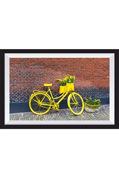 Hayat Poster Floral Yellow Bicycle Artistic Frame Looking Wooden Painting