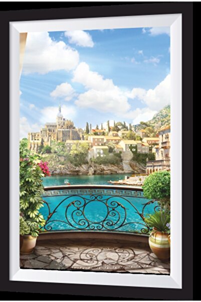 Hayat Poster Masa din lemn cu vedere la cadru artistic al mării din balcon