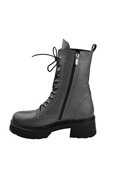 Impero Bağcıklı Gri Hakiki Deri Bot