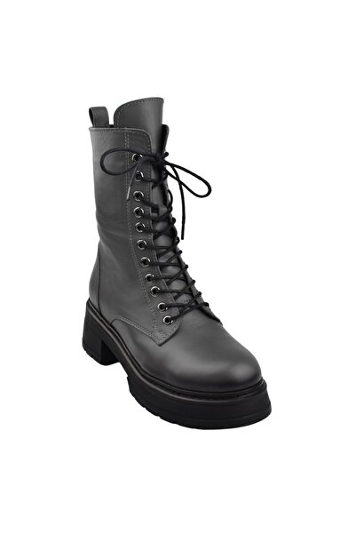 Impero Bağcıklı Gri Hakiki Deri Bot