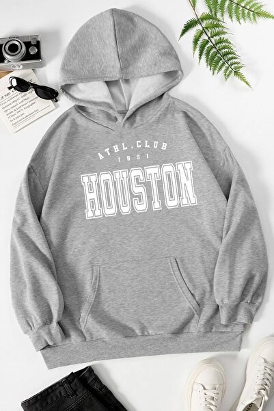 Trend Sizde Hanorac cu glugă cu imprimeu Athl Clup Houston unisex, gri