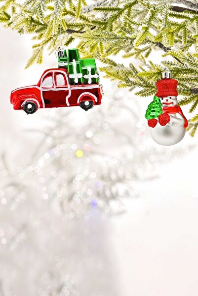 Karaca Home New Year Yeni Yıl Gift Truck & Snowman 2 Parça Ağaç Süsü Seti