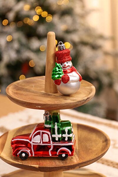 Karaca Home New Year Yeni Yıl Gift Truck & Snowman 2 Parça Ağaç Süsü Seti
