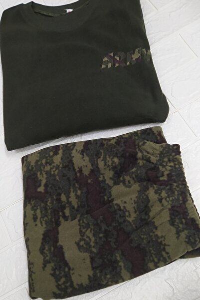 bigiyin Yeşil Erkek Polar Pijama Takım Polar Gecelik Kışlık Erkek Pijama Takımı