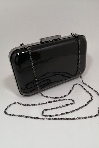 PARKTAN Rugan Siyah Abiye Clutch Portföy Çanta