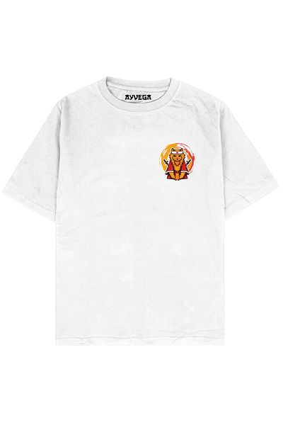 AyveGa Tricou unisex oversize alb Samurai Cat