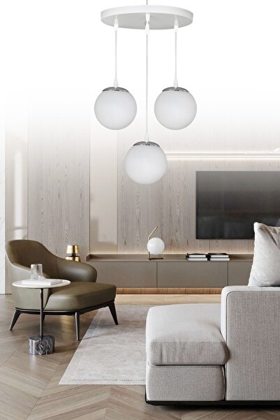 SEFHOME Sarkıt Tepsi Beyaz 3'lü Beyaz Camlı Avize