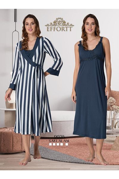 Effortt Maternity Set with Strappy Stripe Detail and Dressing Gown Nightgown