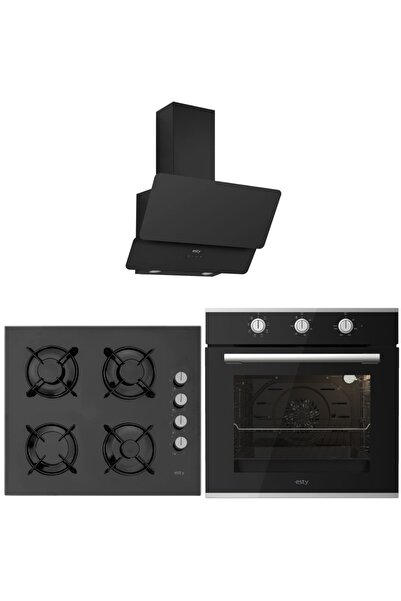 Esty Siyah Cam Ankastre Set 3471 Davlumbaz - Aco5601b02 Ocak - Aef6604b01 Fırın