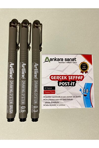 Maxx Şeffaf Post-it + Artline Teknik Çizim Kalem (0,03-0,05-brush) Seti