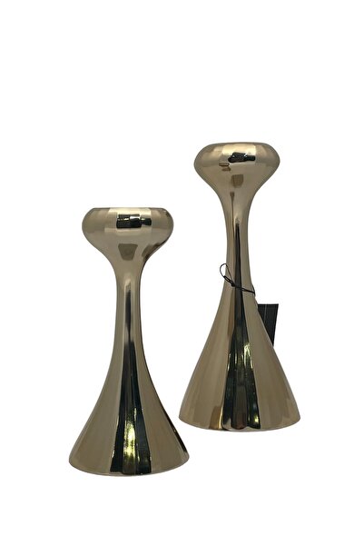 TEKTON HOME Gold Laser Konık Büyük Ve Küçük Mumluk 25 Ve 19 Cm - 2 Li
