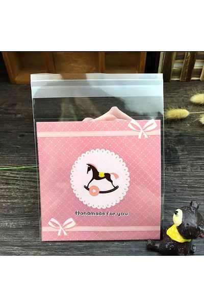 OzanTuhafiye 10X10 cm Transparent Patterned Taped Bag - 95 Pieces Opp