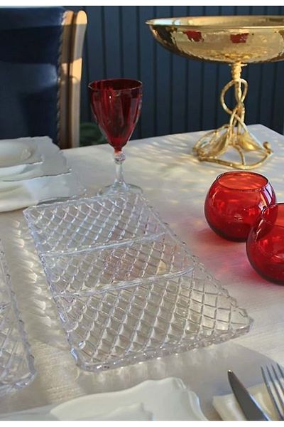 Jenisa Three Compartment Cut Glass Rectangular Serving Plate, Presentation Holder